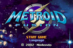 Metroid Fusion title screen for GameBoy Advance